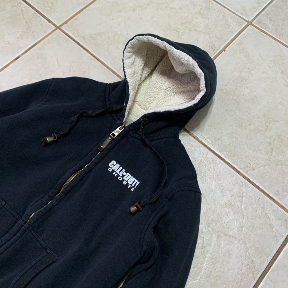Y2K Call of Duty: Ghosts Black Zip Hoodie and Sherpa Lining